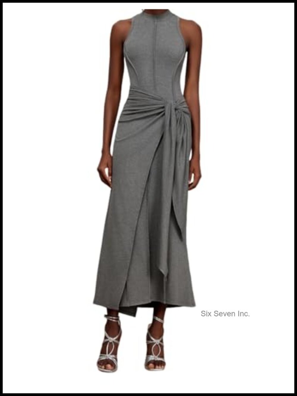 Elegant Bodycon Mock Neck Sleeveless Slit Maxi Evening Dress